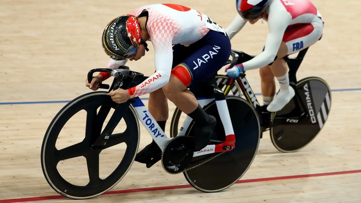 Track cyclist at full speed on the velodrome